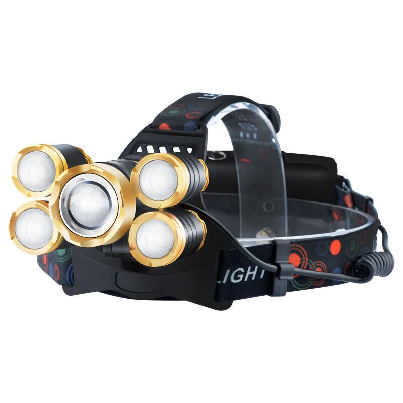 5 Pack T6 Headlamps High Power Waterproof Head Mounted Flashlights for Night Fishing - Image 1