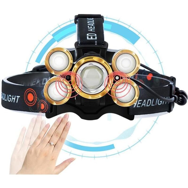 5 Pack T6 Headlamps High Power Waterproof Head Mounted Flashlights for Night Fishing - Image 2