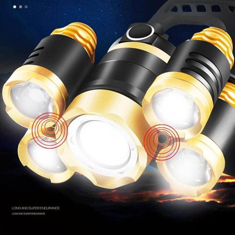 5 Pack T6 Headlamps High Power Waterproof Head Mounted Flashlights for Night Fishing - Image 3