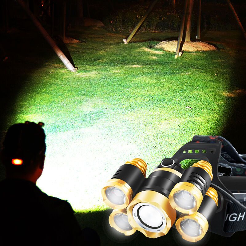 5 Pack T6 Headlamps High Power Waterproof Head Mounted Flashlights for Night Fishing - Image 4