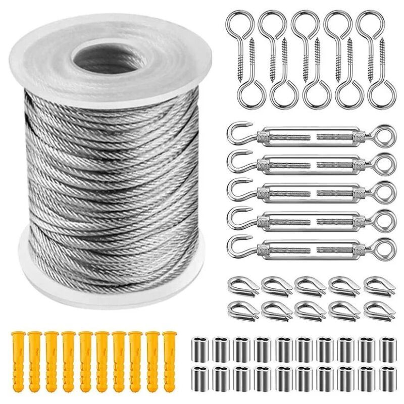 Stainless Steel Rope Hanging Kit, Nylon Coated Stainless Steel Cable, PVC Steel Cable Tensioner, for Tent Rope, Clothesline, Outdoor Chandelier, 30m - Image 1