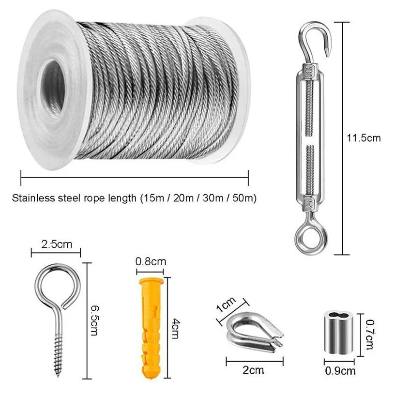 Stainless Steel Rope Hanging Kit, Nylon Coated Stainless Steel Cable, PVC Steel Cable Tensioner, for Tent Rope, Clothesline, Outdoor Chandelier, 30m - Image 2