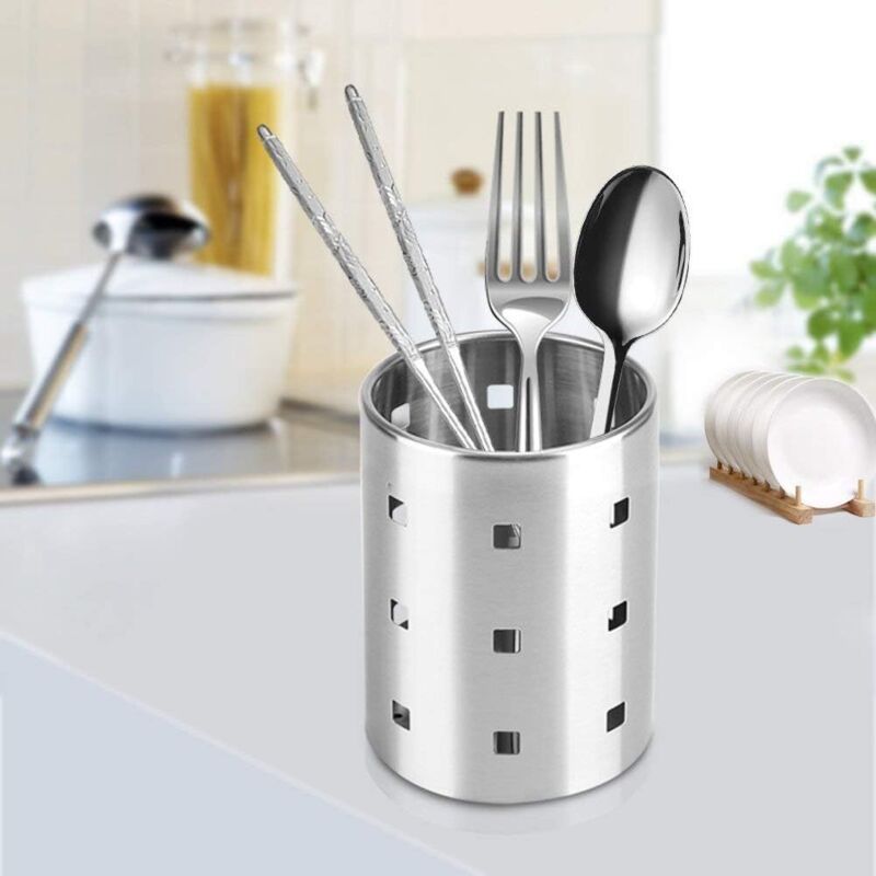Stainless Steel Cutlery Drainer Kitchen Utensil Holder Cutlery Baskets Organizers Round Storage Rack for Spoons Knives Forks, M - Image 3