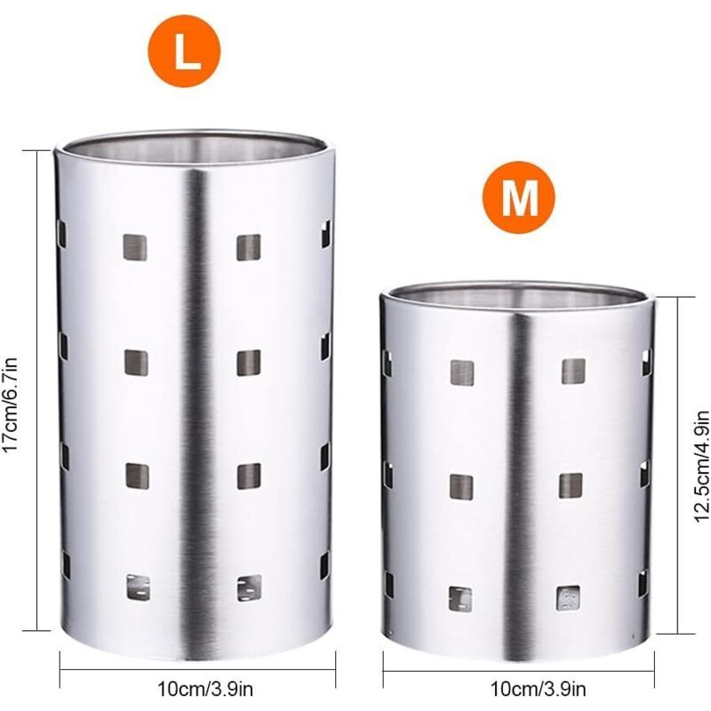 Stainless Steel Cutlery Drainer Kitchen Utensil Holder Cutlery Baskets Organizers Round Storage Rack for Spoons Knives Forks, M - Image 4