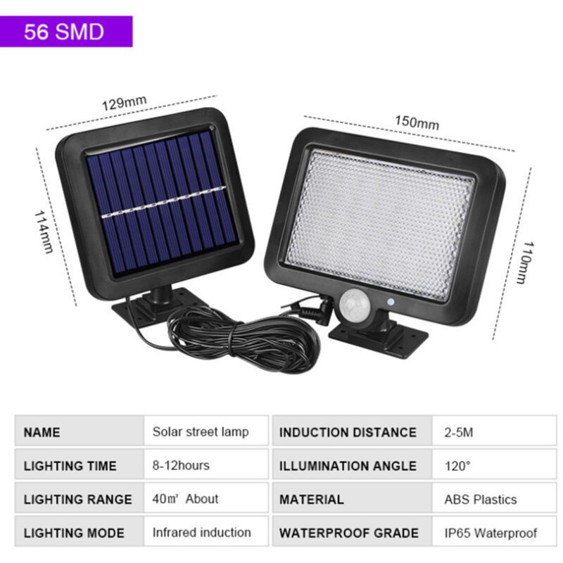 Outdoor Solar Light with 56 LED Motion Sensor IP65 Waterproof 120 Degree Solar Garden Light with Cable, 5m - Image 3