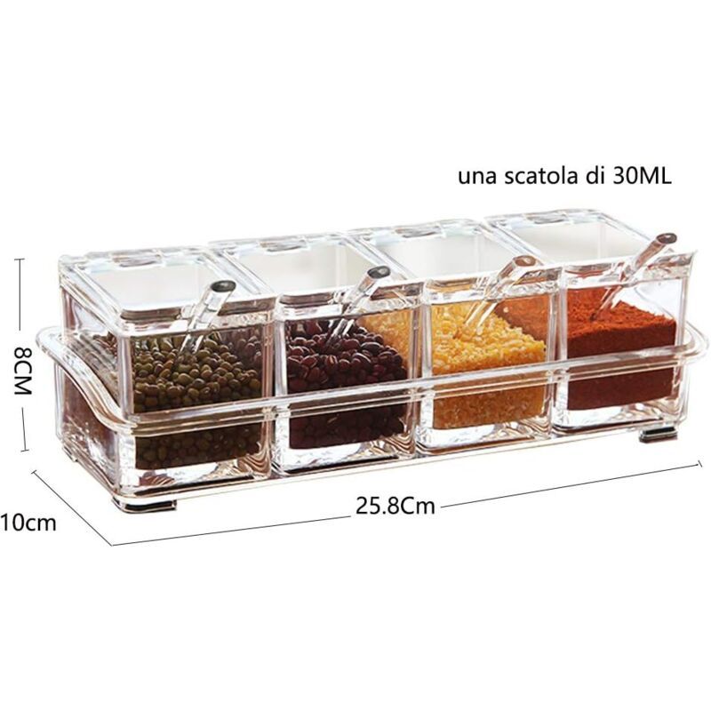 4 Pieces Kitchen Transparent Acrylic Condiment Box Four inch one Spice Jars with Spoons and Condiment Containers, Kitchen Utensils - Image 2