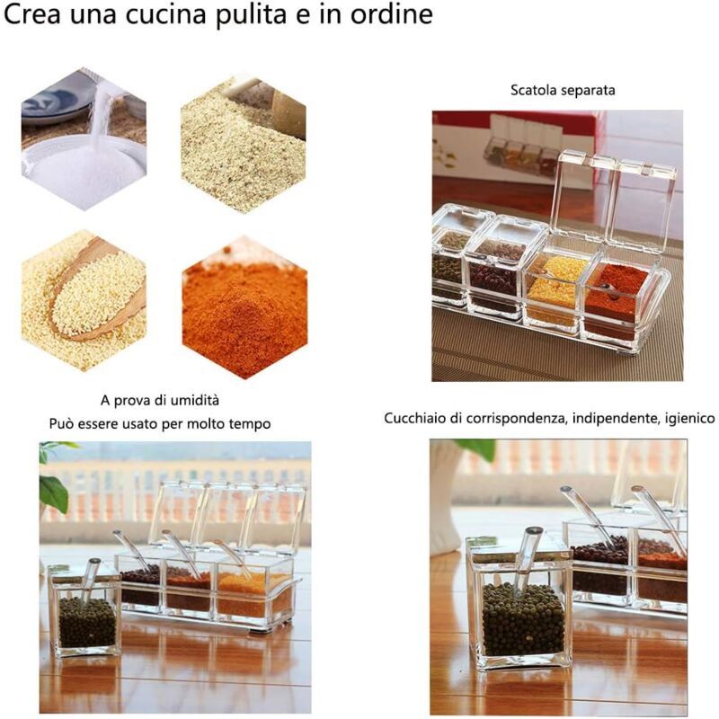 4 Pieces Kitchen Transparent Acrylic Condiment Box Four inch one Spice Jars with Spoons and Condiment Containers, Kitchen Utensils - Image 4