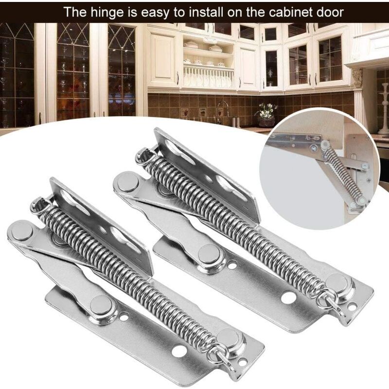 2 Pieces 90 Degree Closet Door Spring Hinge, Carbon Steel Lift up Spring Hinge for Supporting Furniture Doors - Image 2
