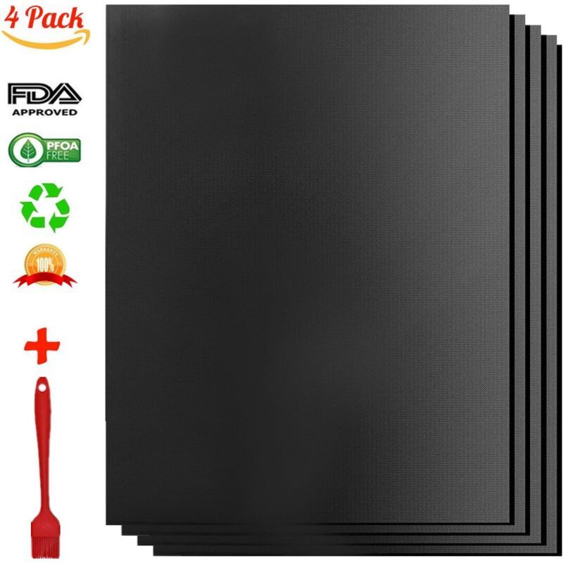 4 Pack Lid for Barbecue and Plancha Grill Mat for Barbecue and Oven, Non Stick Reusable and Cleanable Barbecue Mat, Charcoal, 330 x 400 x 0.2 mm - Image 1