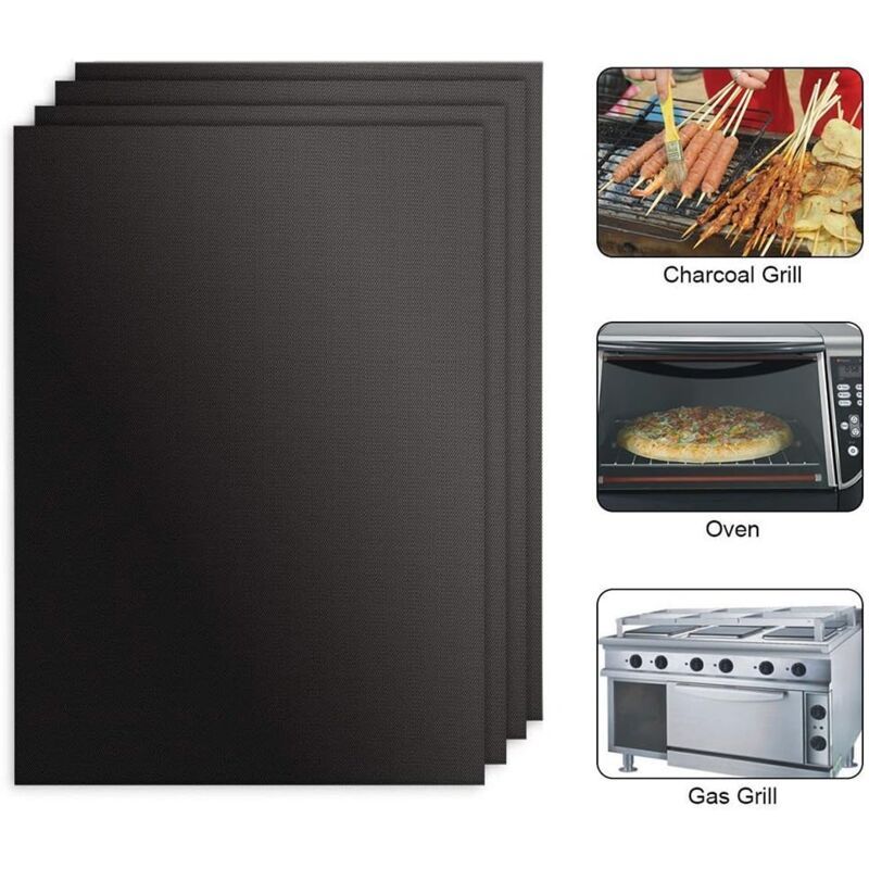 4 Pack Lid for Barbecue and Plancha Grill Mat for Barbecue and Oven, Non Stick Reusable and Cleanable Barbecue Mat, Charcoal, 330 x 400 x 0.2 mm - Image 2