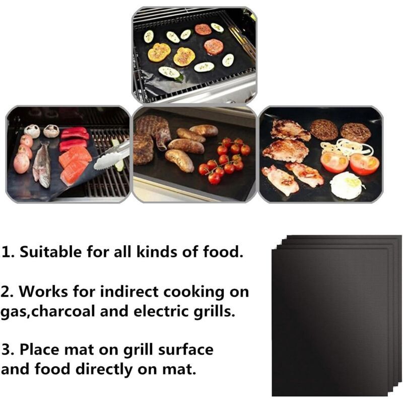4 Pack Lid for Barbecue and Plancha Grill Mat for Barbecue and Oven, Non Stick Reusable and Cleanable Barbecue Mat, Charcoal, 330 x 400 x 0.2 mm - Image 3