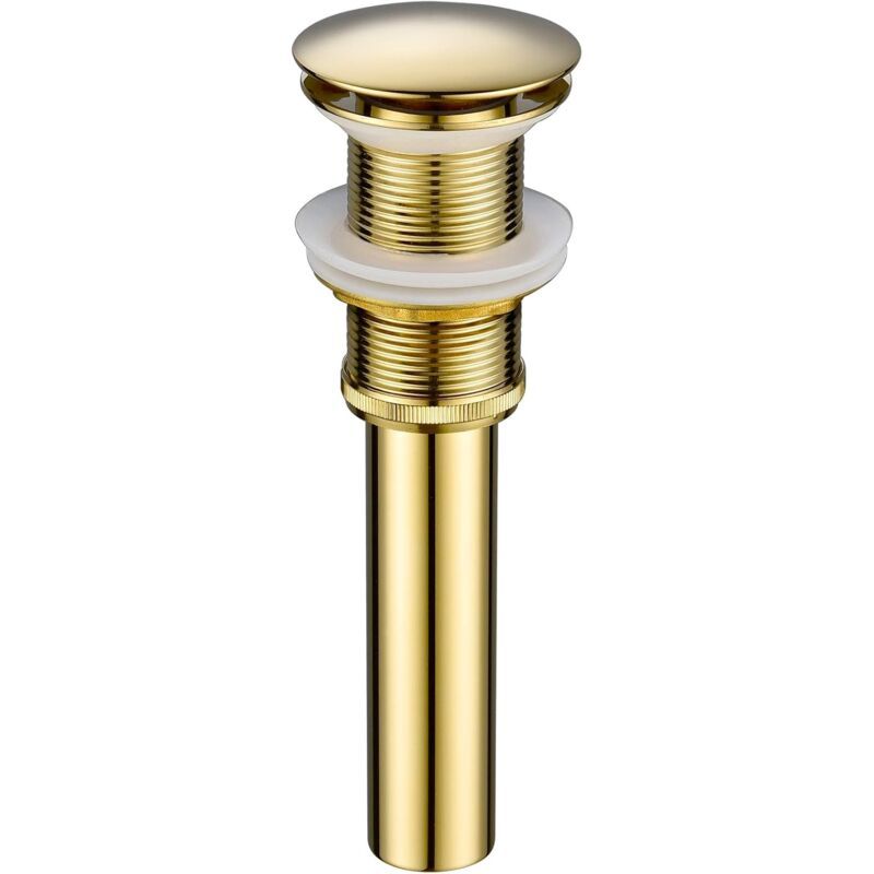 Pop up Sink Drain Without Overflow, Brass Sink Drain, Pop up Drain Plug, Gold - Image 1