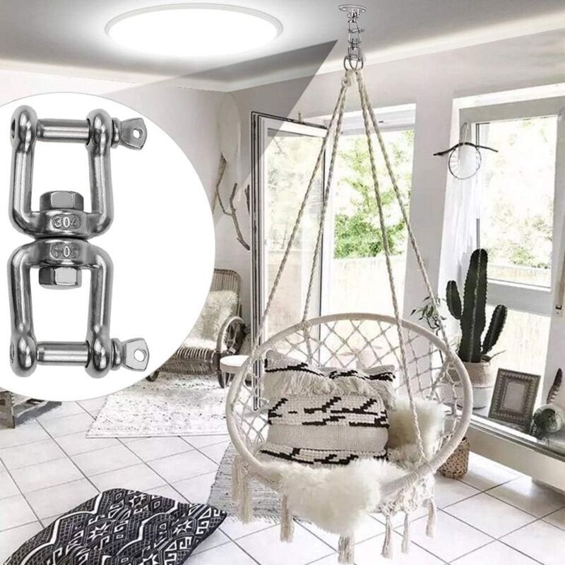Double Ended Swivel Hook M8 Heavy Duty 360 Rotating Hook Stainless Steel Hanging with Removable Loops for Gym Sandbag Rope Chair Hammock Trapeze Yoga - Image 4