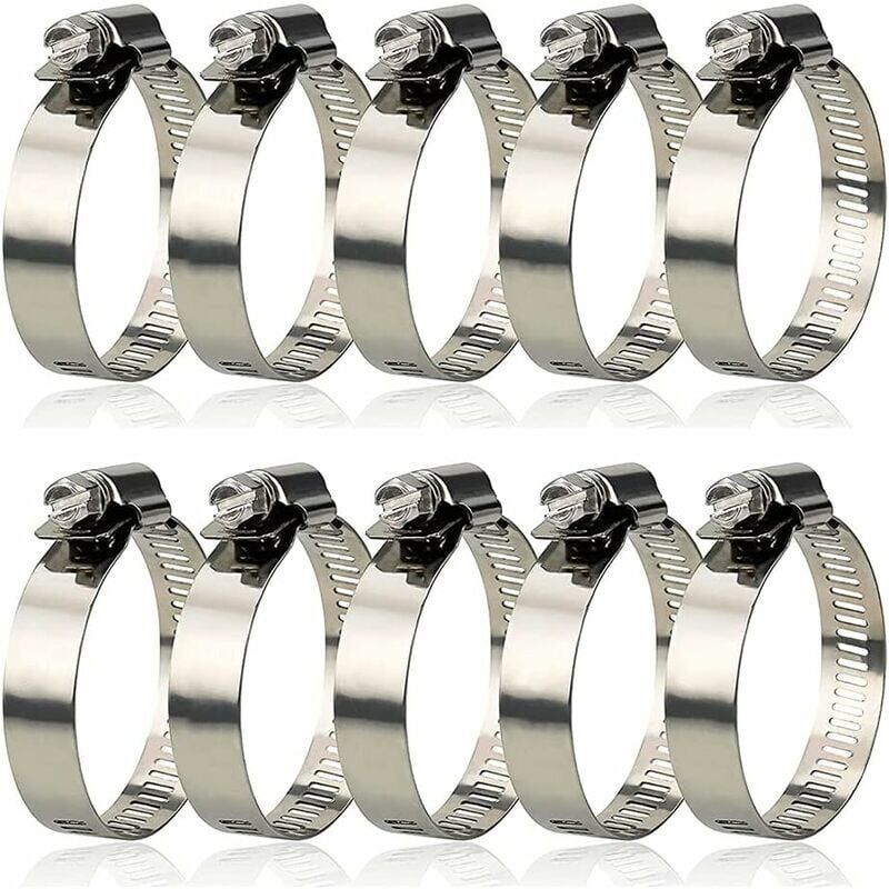 10 Pieces Hose Clamp, Adjustable Hose Clamp 27, 304 Stainless Steel Hose Clamp, 51 mm - Image 1