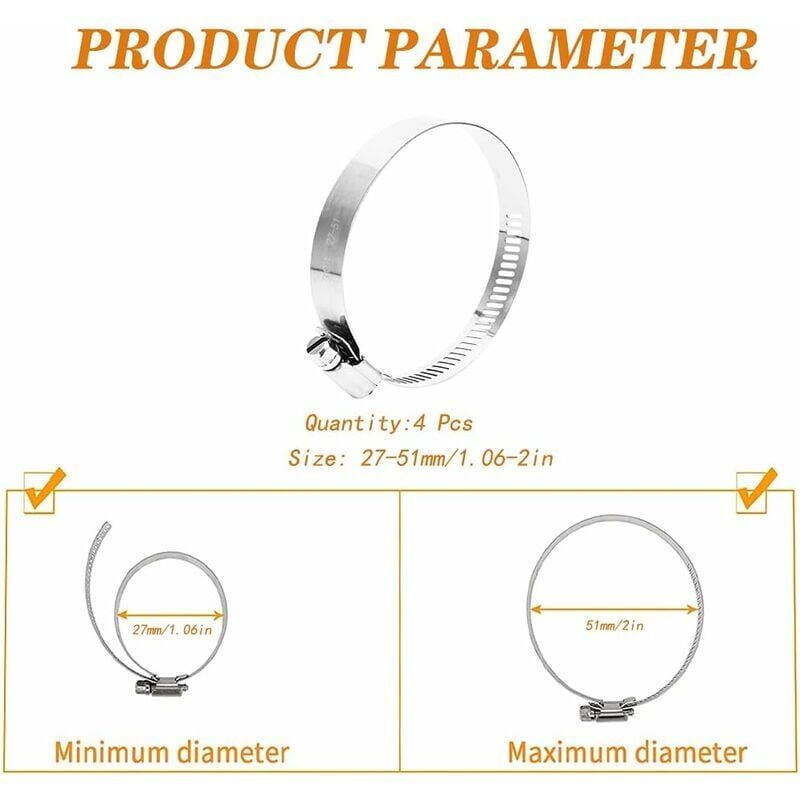 10 Pieces Hose Clamp, Adjustable Hose Clamp 27, 304 Stainless Steel Hose Clamp, 51 mm - Image 2