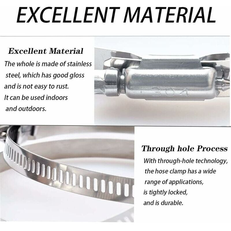 10 Pieces Hose Clamp, Adjustable Hose Clamp 27, 304 Stainless Steel Hose Clamp, 51 mm - Image 3