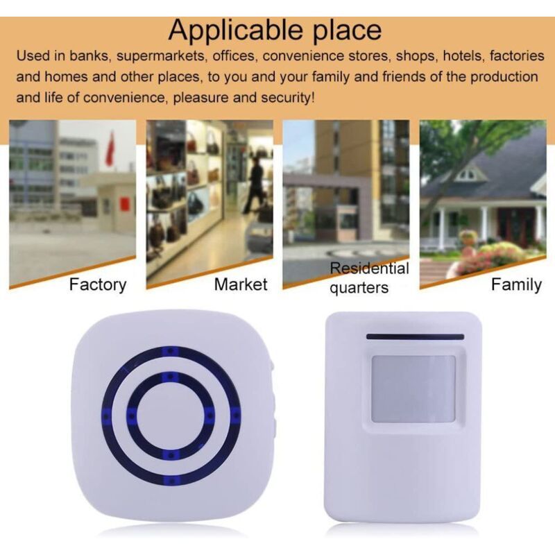 Wireless Doorbell Electric Door Chime Kit with 1 Receiver and 1 PIR Motion Detector Visitor Alert Sensor Security Alarm with 38 Melodies at 3 Volume - Image 3