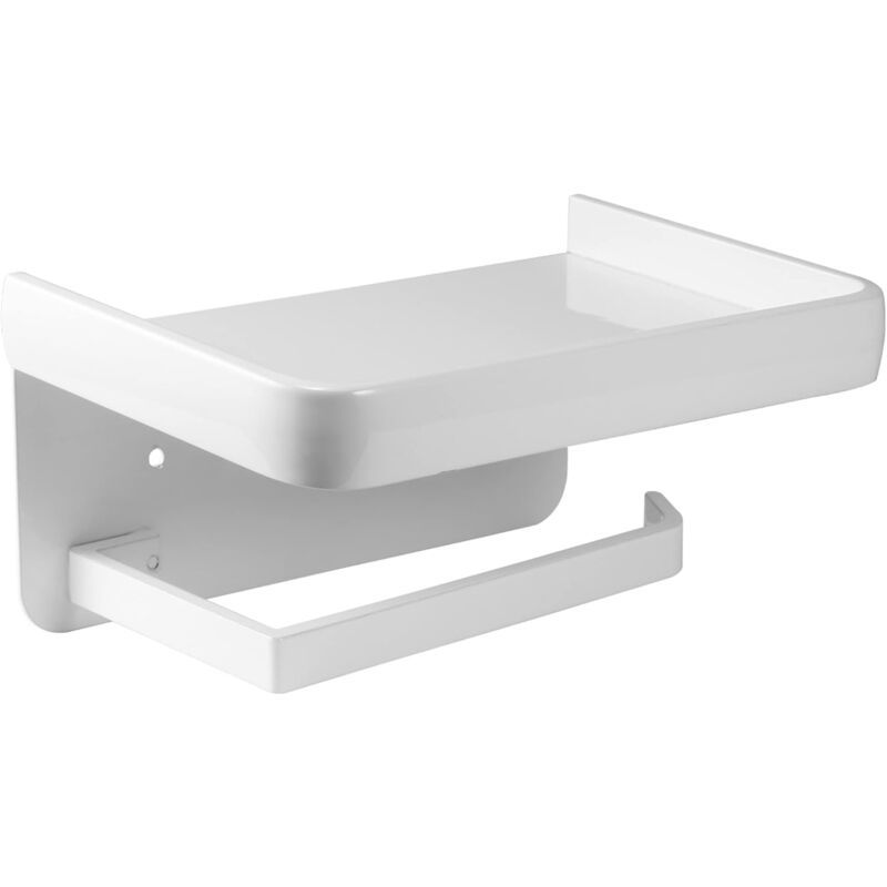 Wall Mounted Toilet Paper Holder with Aluminum Storage Shelf for Bathroom and Kitchen, White - Image 1