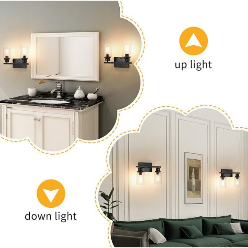 Black Vanity Light Glass Shade Wall Lamp Vintage Style Indoor Wall Sconces for Bathroom - Image 2