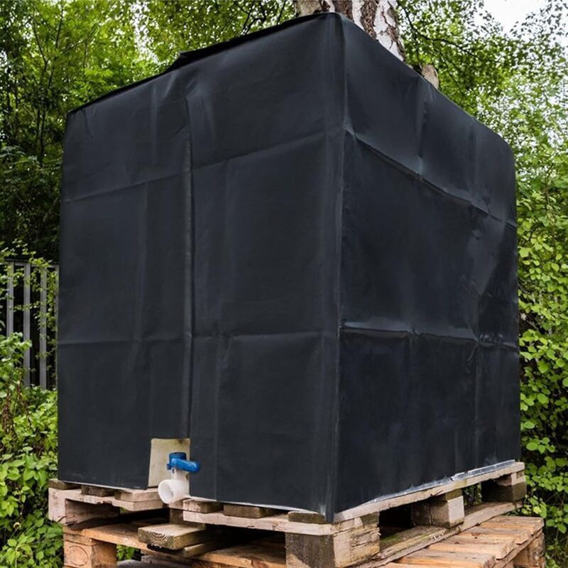 Water Tank Cover, IBC Tank Cover for 1000L Tank, Water Tank Container Protective Cover, Anti Dust Anti UV Anti Rain, Black, 120 x 100 x 116cm - Image 2