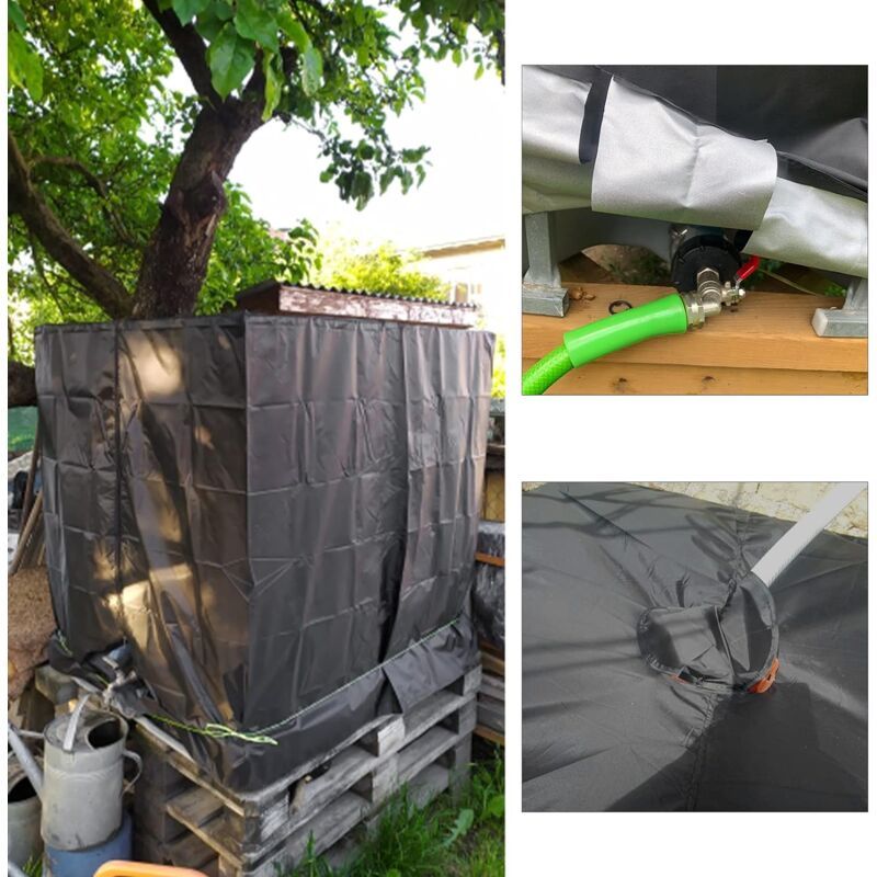 Water Tank Cover, IBC Tank Cover for 1000L Tank, Water Tank Container Protective Cover, Anti Dust Anti UV Anti Rain, Black, 120 x 100 x 116cm - Image 3