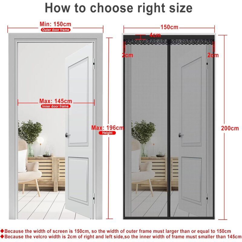 Magnetic Mosquito Net Door Curtain Mosquito Net for Door Anti Mosquito Curtain Sliding Mosquito Net Door, Magnetic Scratch Mosquito Net, 150 x 200cm - Image 2