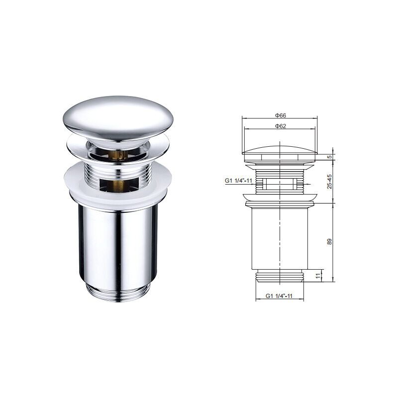Metal Basin Pop up Drain, Slotted Bathroom Sink Drain Stopper, Chrome, Small, Silver - Image 2