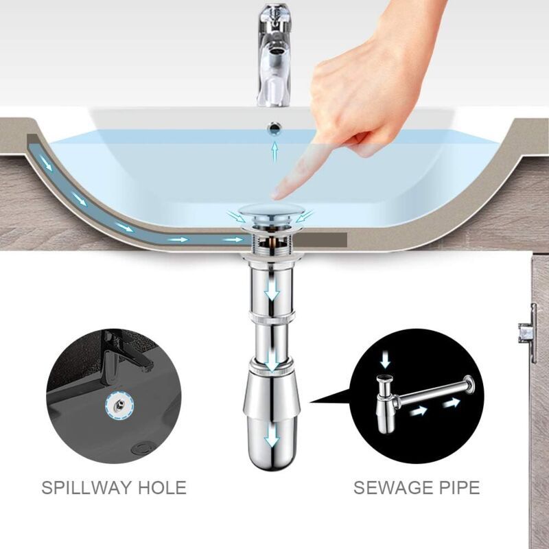 Metal Basin Pop up Drain, Slotted Bathroom Sink Drain Stopper, Chrome, Small, Silver - Image 3