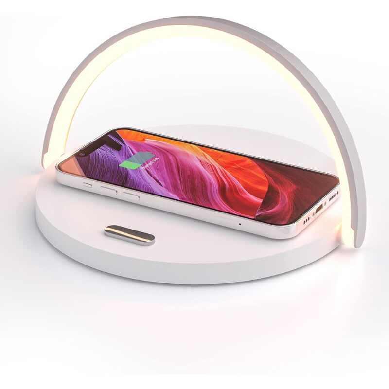 Wireless Charger Bedside Lamp LED Touch Night Light with QC3.0 10W Induction Charger, White - Image 1