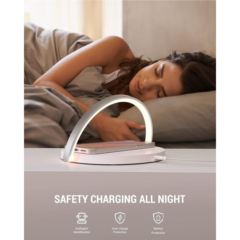 Wireless Charger Bedside Lamp LED Touch Night Light with QC3.0 10W Induction Charger, White - Image 2
