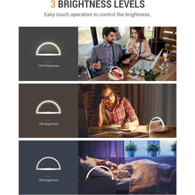 Wireless Charger Bedside Lamp LED Touch Night Light with QC3.0 10W Induction Charger, White - Image 3