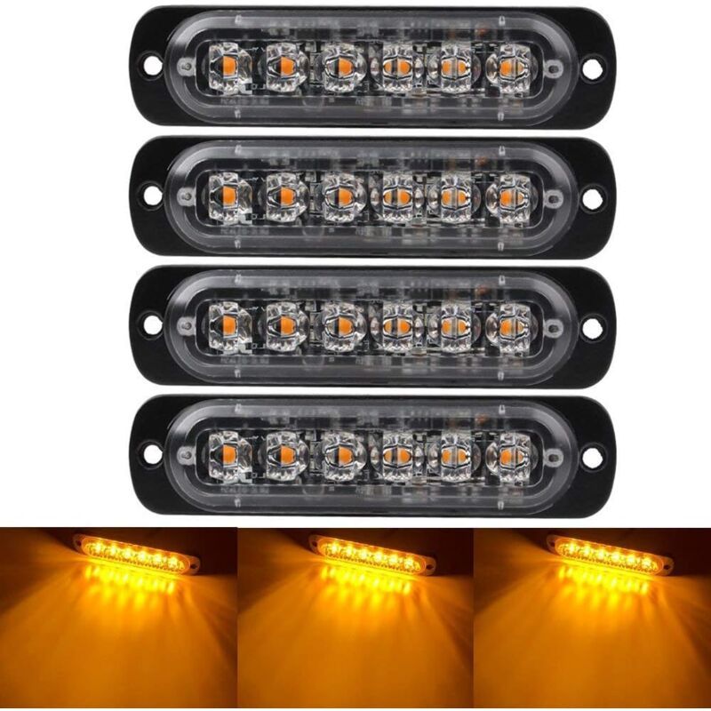 4 Emergency Warning Lights for Vehicles, Emergency Lights for Trucks, Strobe Lights, 6 LED Surface Mount Waterproof - Image 1