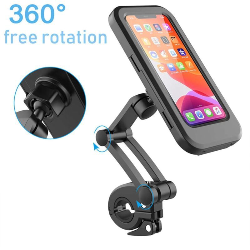Bike Cell Phone Holder, Waterproof Smartphone Holder with Touch Screen, 360 Swivel, Height Adjustable for up to 6.7 Inch, Motorcycle to Bike, Black - Image 4