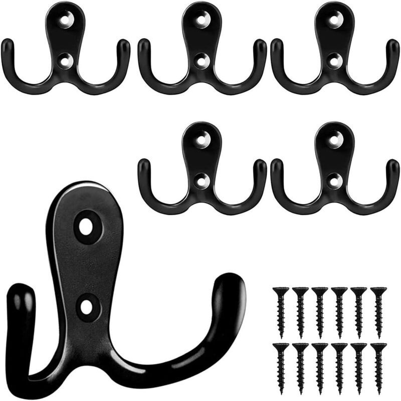 6 Pieces Retro Coat Hook, Retro Coat Hook Wall Coat Rack Vintage Metal Door Hook for Bathroom Kitchen Bedroom Entrance black - Image 1