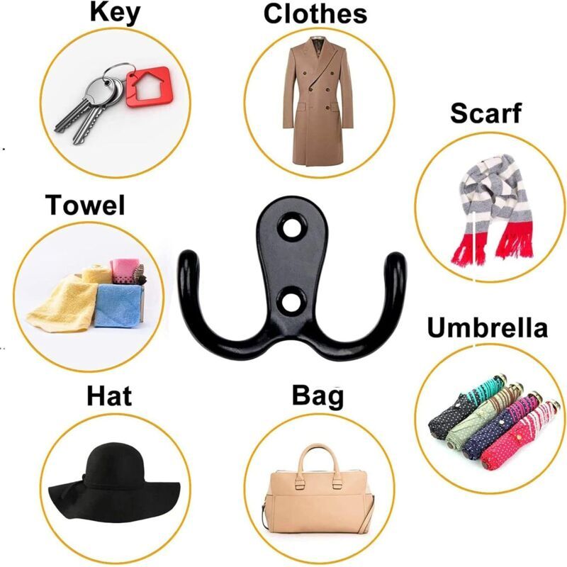 6 Pieces Retro Coat Hook, Retro Coat Hook Wall Coat Rack Vintage Metal Door Hook for Bathroom Kitchen Bedroom Entrance black - Image 3