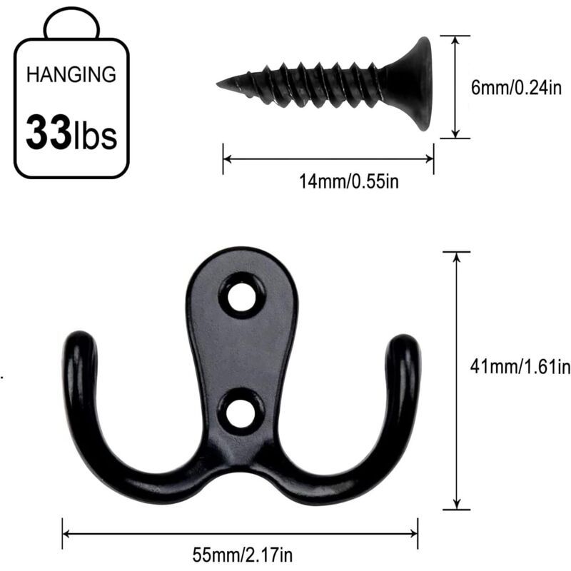 6 Pieces Retro Coat Hook, Retro Coat Hook Wall Coat Rack Vintage Metal Door Hook for Bathroom Kitchen Bedroom Entrance black - Image 4