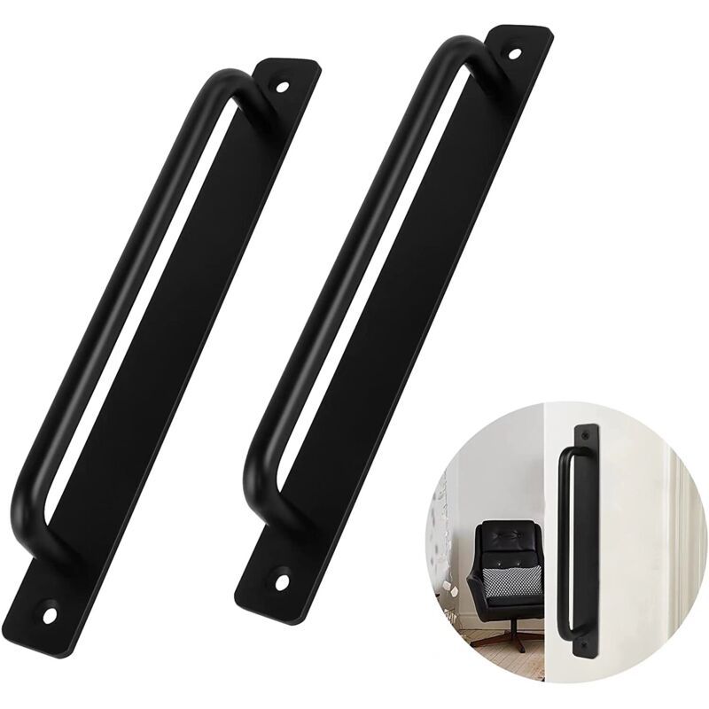 2 Pieces Black Aluminum Alloy Sliding Door Handles with 4 Screws for Barn Door Wardrobe Closet, 148mm - Image 1