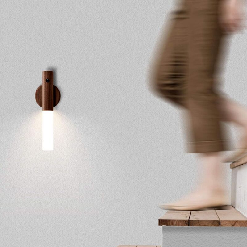 Lighting Wood Wall Light Battery LED Children s Night Light Wireless Motion Sensor Portable Vintage Closet Lamp USB Rechargeable Magnetic Night Lamp - Image 2