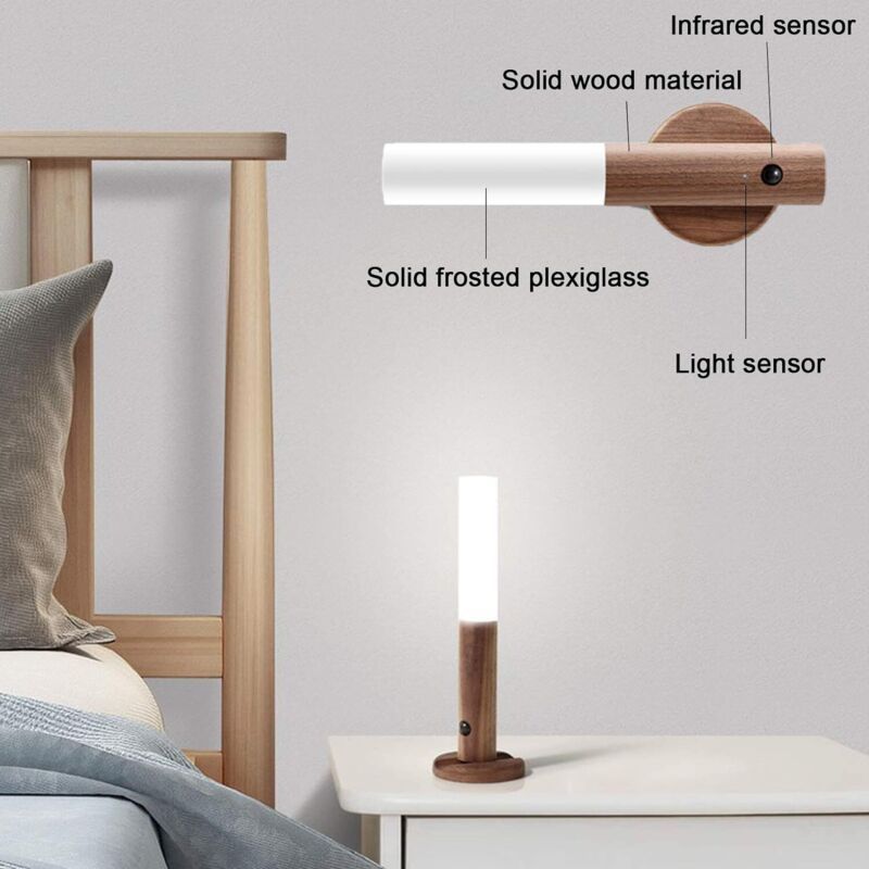 Lighting Wood Wall Light Battery LED Children s Night Light Wireless Motion Sensor Portable Vintage Closet Lamp USB Rechargeable Magnetic Night Lamp - Image 4