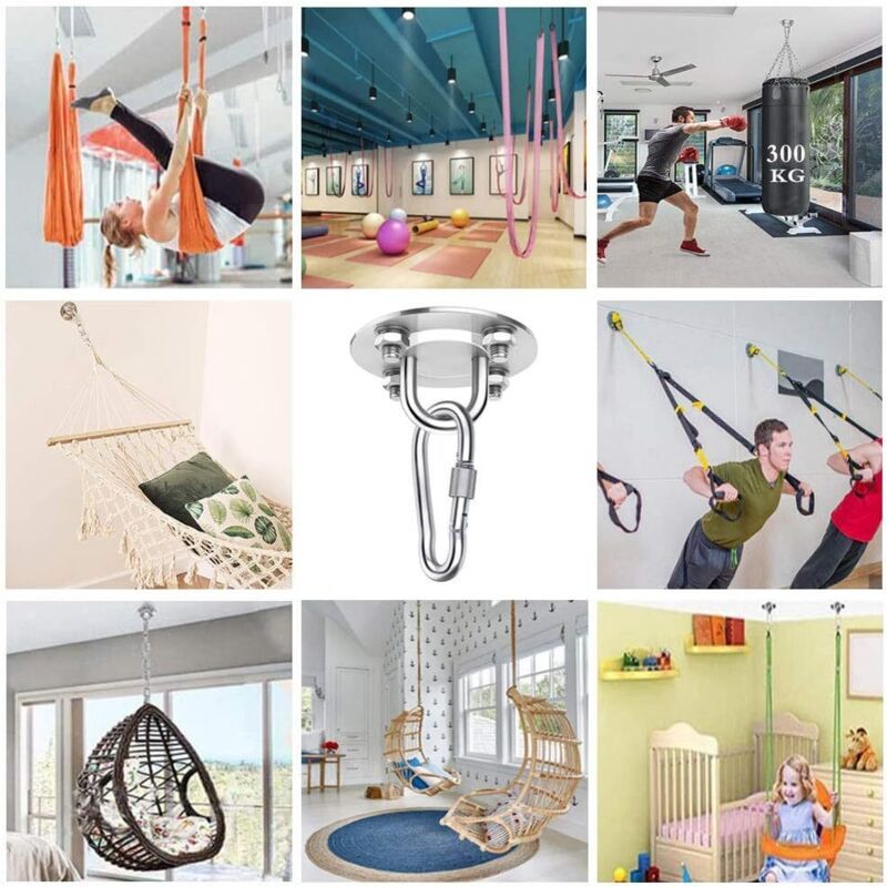1 Pieces Heavy Duty Ceiling Hook, 450KG Capacity Stainless Steel Hammock Hanging Kit 180 Rotation for Concrete Wood Sets, Hanging Chair, Hanging Lamp - Image 2