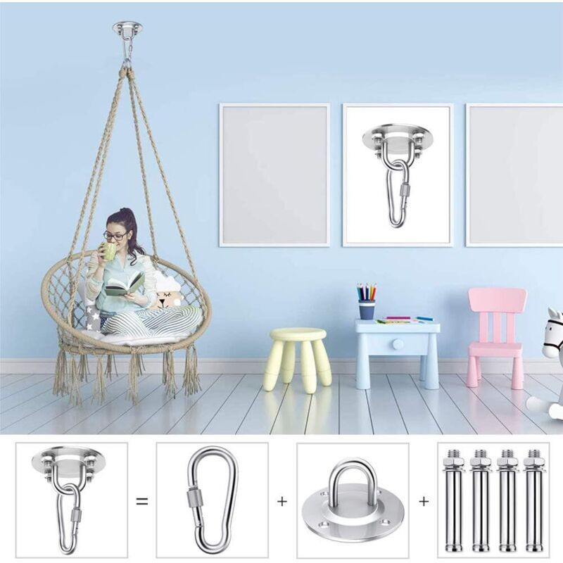 1 Pieces Heavy Duty Ceiling Hook, 450KG Capacity Stainless Steel Hammock Hanging Kit 180 Rotation for Concrete Wood Sets, Hanging Chair, Hanging Lamp - Image 4