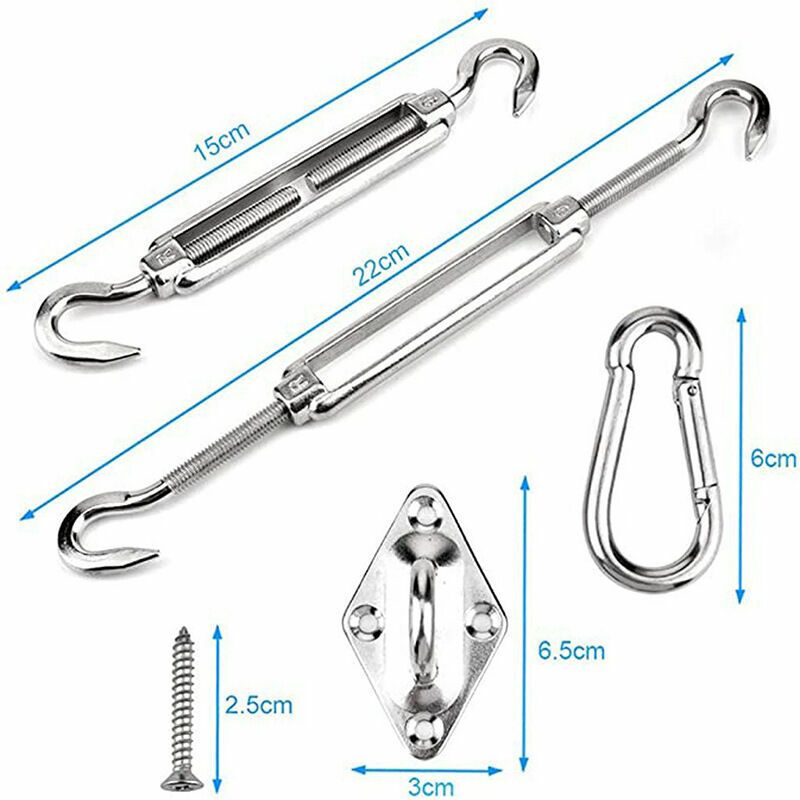 Shade Sail Fixing Kit, Stainless Steel Sun Shade Sail Fixing Kit for Triangle and Square, Rectangle, Sun Shade Sail Fixing Accessories M6 - Image 2