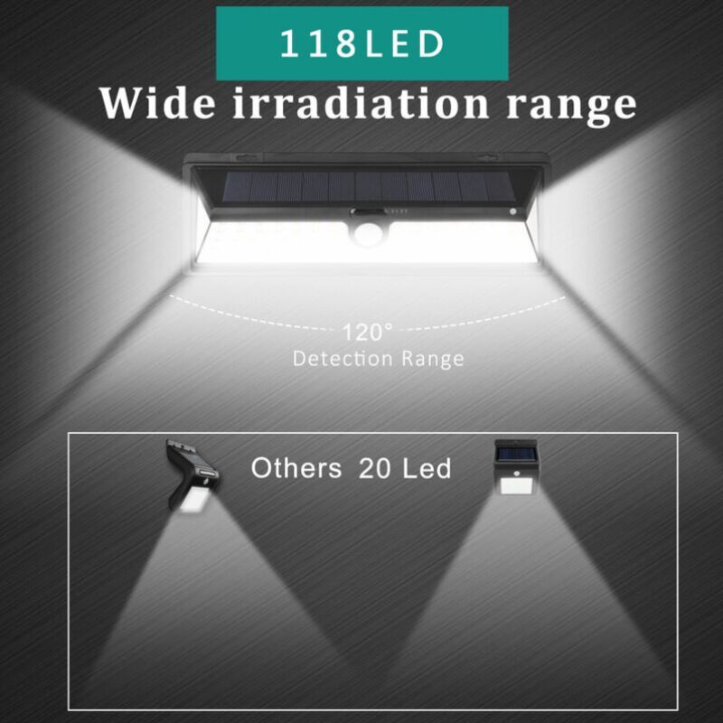 Solar Wall Light 118 LED PIR Motion Sensor IP65 Waterproof Outdoor Garden Light 1000 Lumens - Image 4