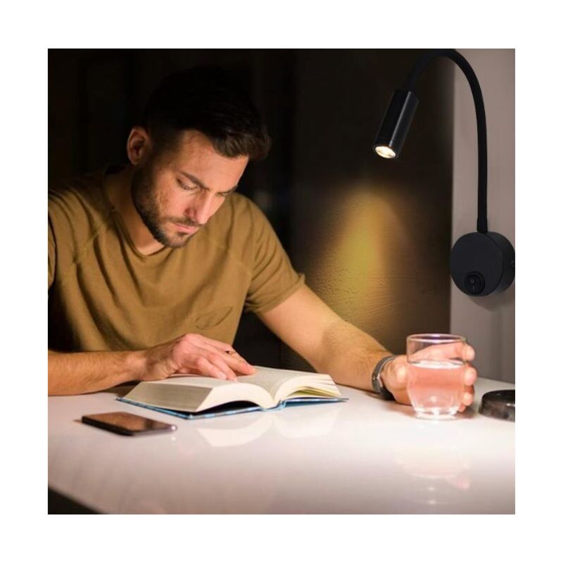 2 Pieces Black Wall Reading Lamp 3W, Flexible Adjustable Neck Wall Lamp Aluminum Desk Lamp, Bedside Lamp with Switch LED Eye Care - Image 2