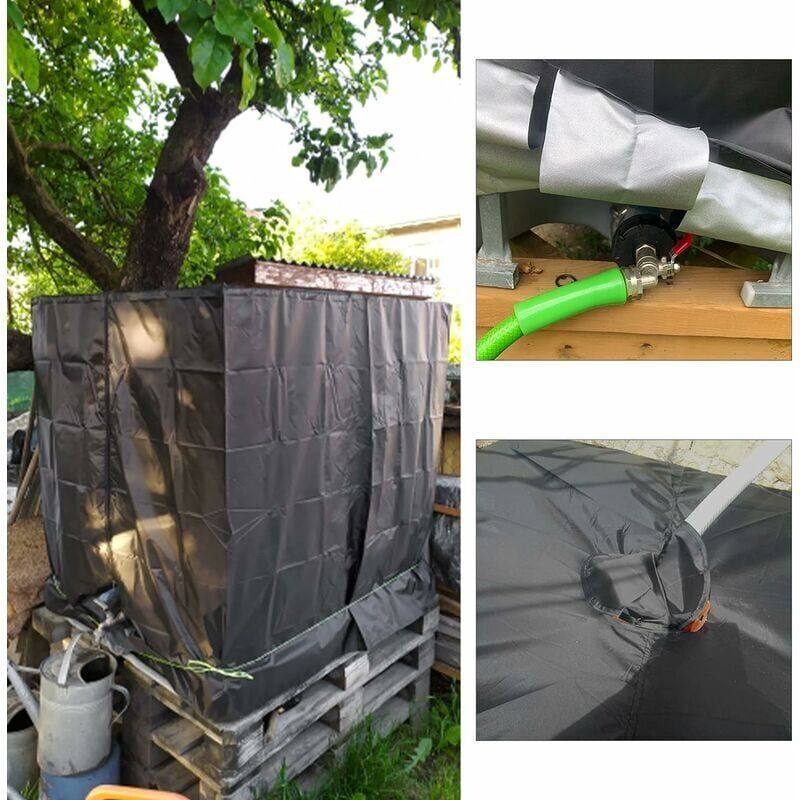 Water Tank Cover, IBC Tank Cover for 1000L Tank, Water Tank Container Protective Cover, Anti Dust Anti UV Anti Rain, Black, 120 x 100 x 116cm - Image 4