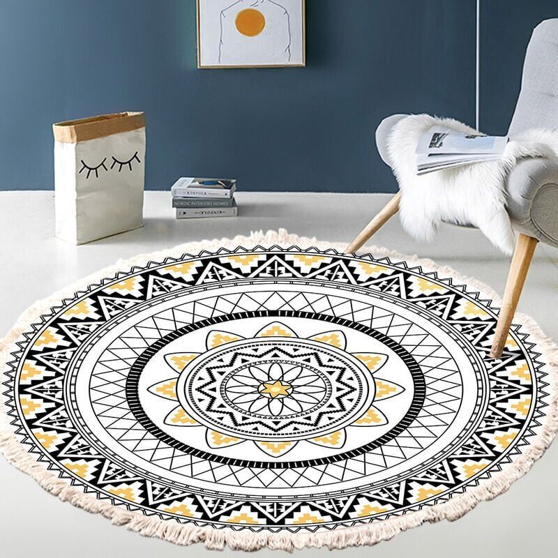 Vintage Round Mandala Rug Living Room Rug Bedroom Home Braided Cotton Rug Washable, 60cm - Image 1