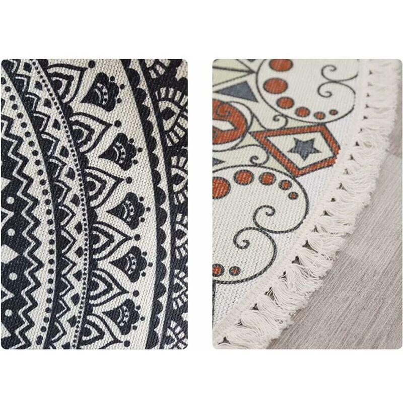 Vintage Round Mandala Rug Living Room Rug Bedroom Home Braided Cotton Rug Washable, 60cm - Image 2