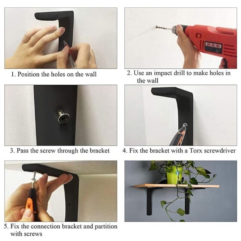 2 Pieces Bracket for L shaped Shelf, Black, 150 x 125mm - Image 2