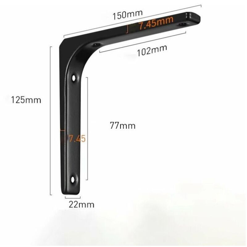 2 Pieces Bracket for L shaped Shelf, Black, 150 x 125mm - Image 4