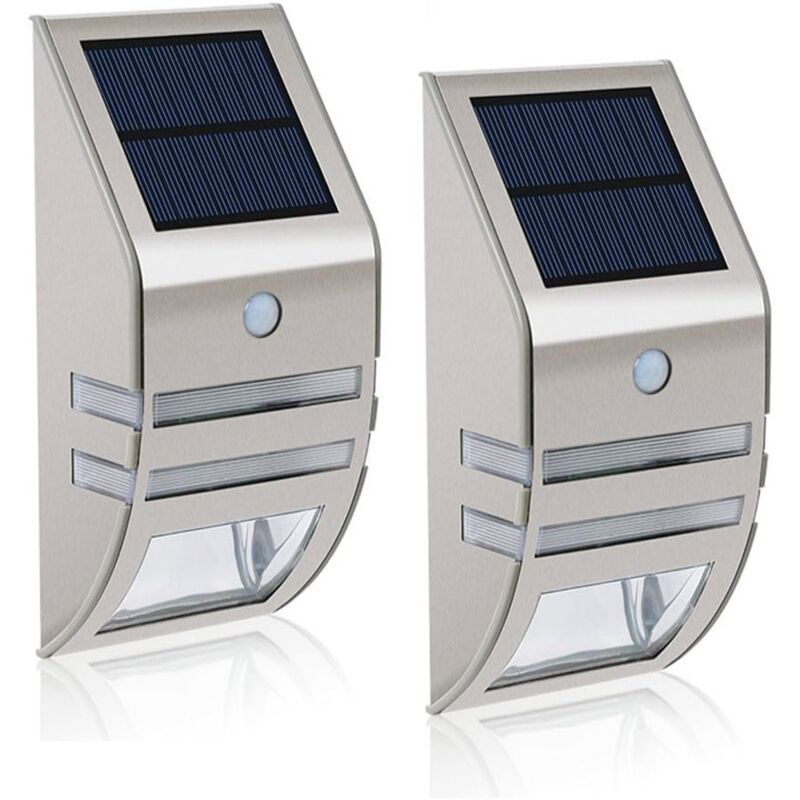 2 Pack LED Solar Outdoor Wall Lights with Motion Sensor Stainless Steel Waterproof, 90 Degree Wide Angle - Image 1